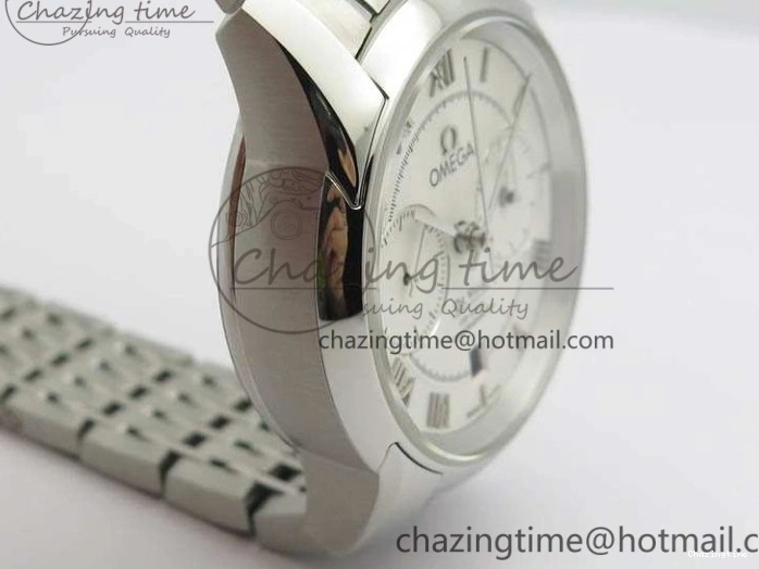 0403 HighQuality De Ville Chronograph SS OMF 1:1 Best Edition White Dial On SS Bracelet A 8151